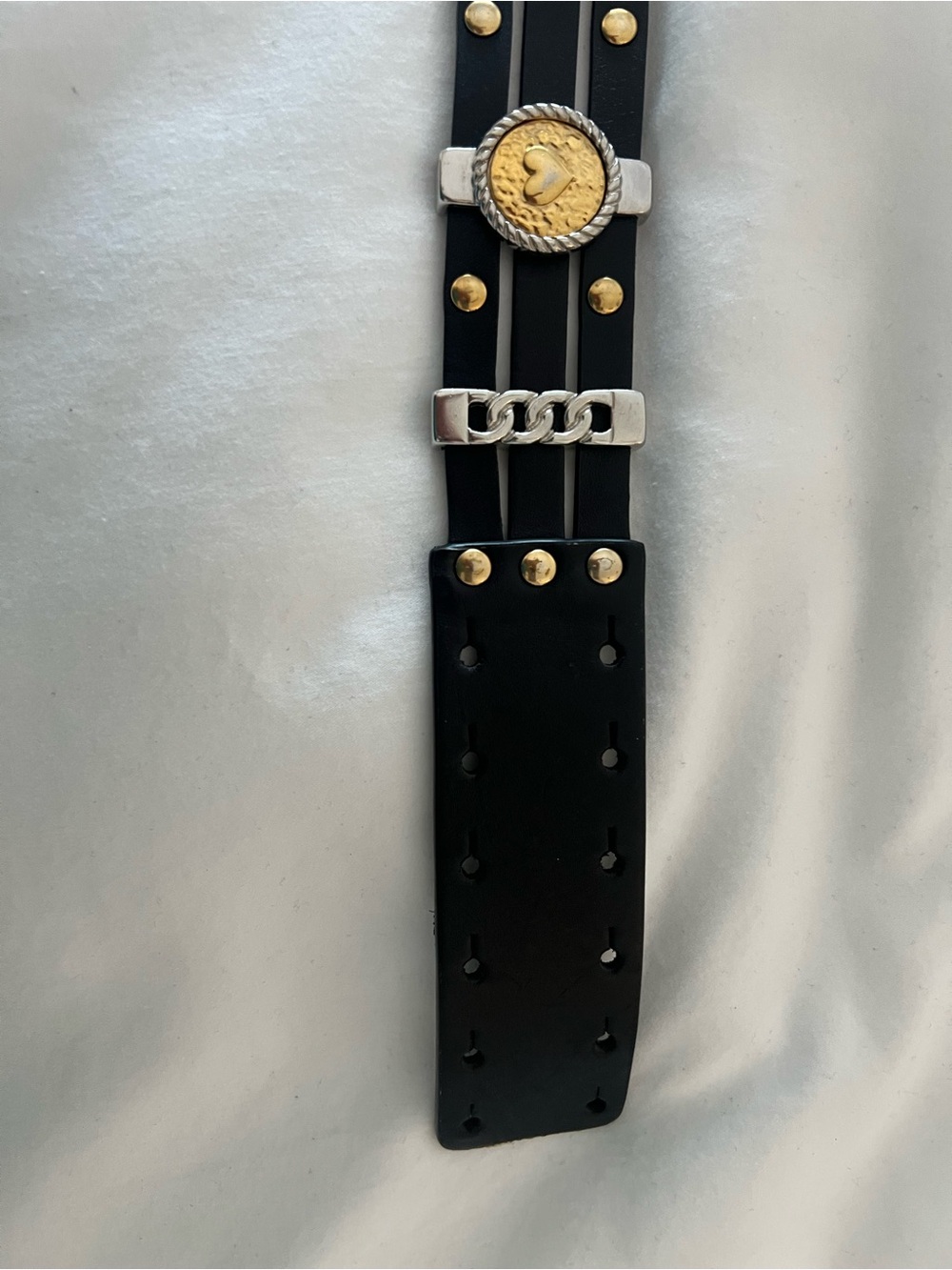 Maje Black Leather belt with Gold and Silver tone accents - Size 1 - Picture 4 of 8